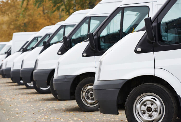 Work vans lined up outside to be hired as business vehicles